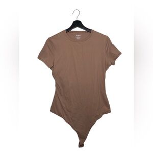 PUMIEY Women’s Short Sleeve Bodysuit, Taupe, XL